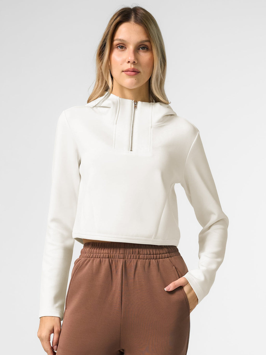 Modal Blend Hooded Zip Curved Hem
