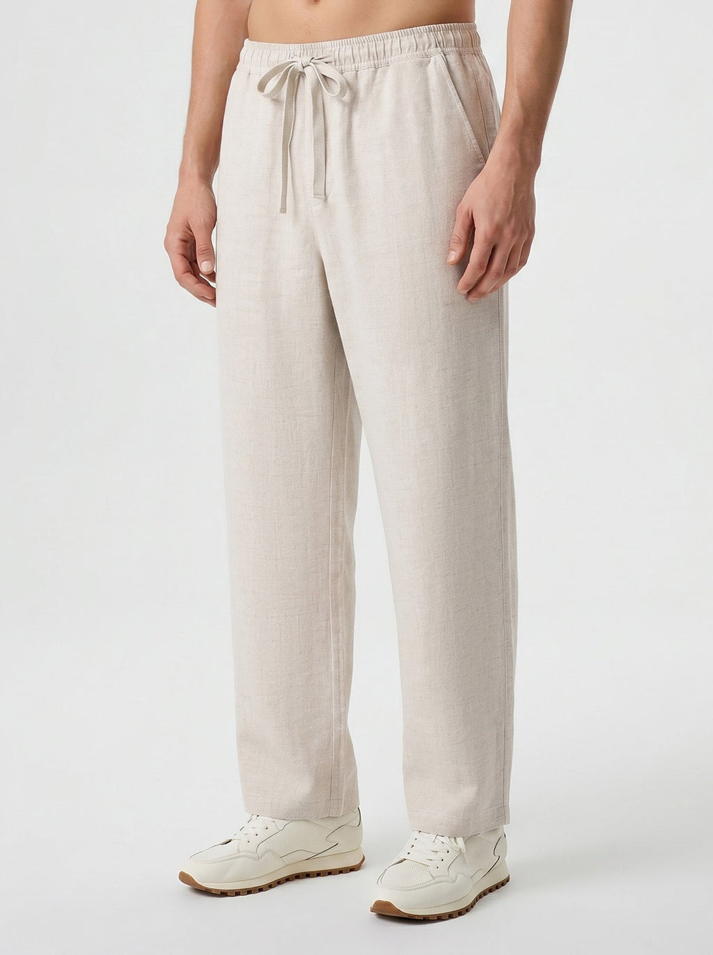 Natural Linen Straight Leg Trousers 30"