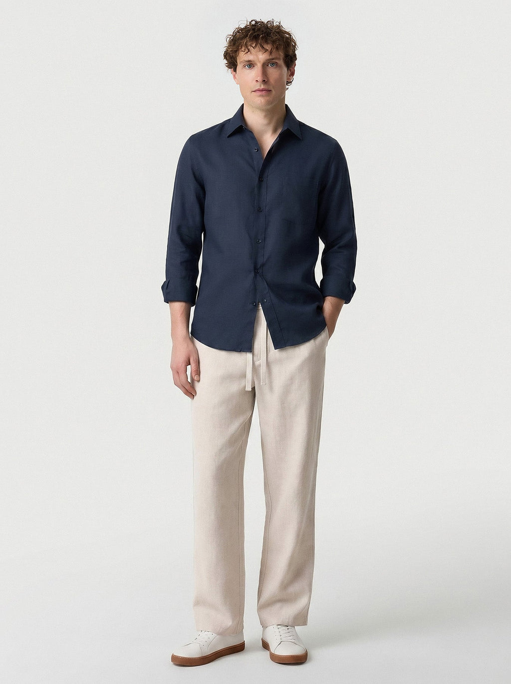 Natural Linen Straight Leg Trousers 30"