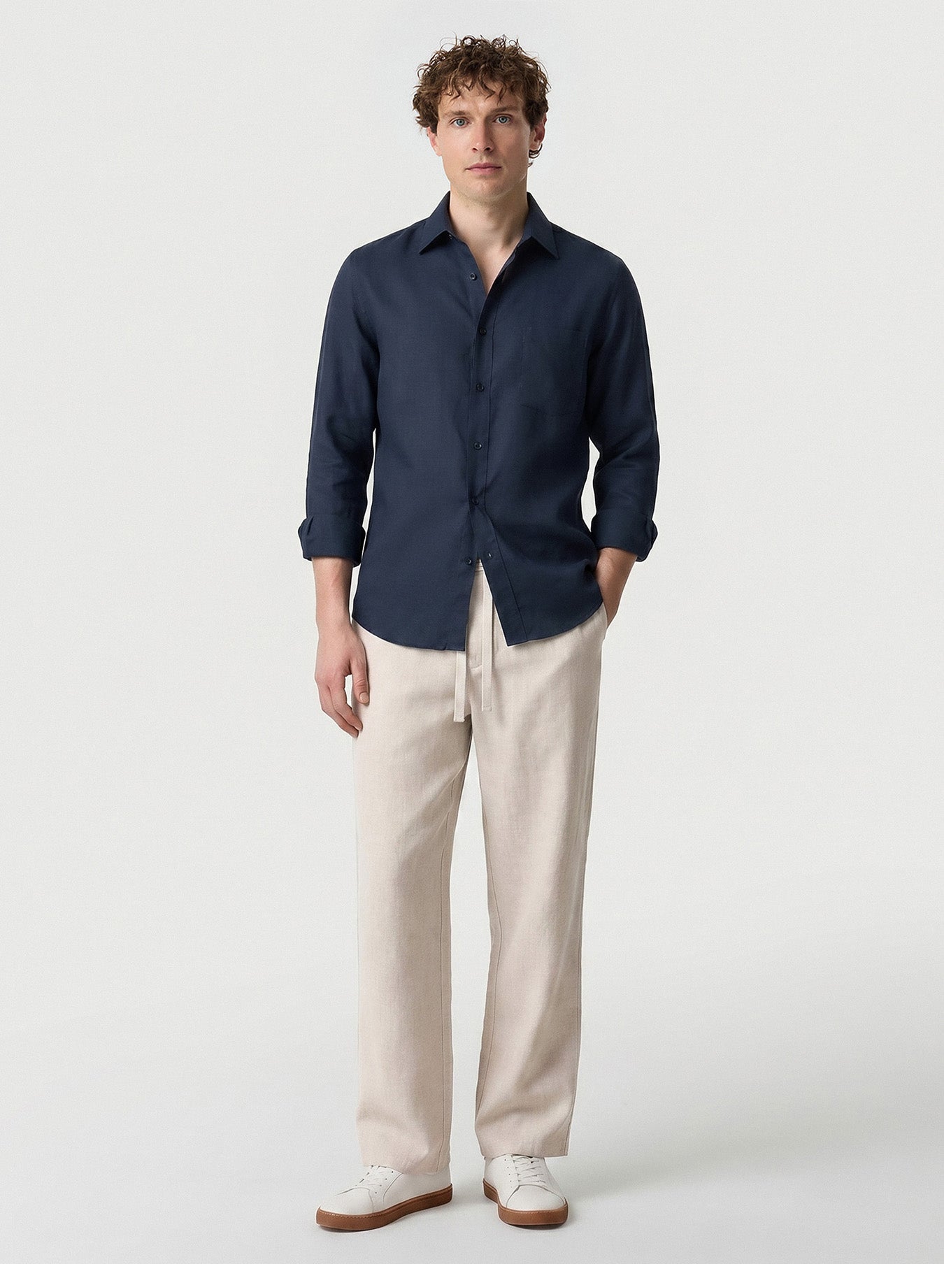 Natural Linen Straight Leg Trousers 30"