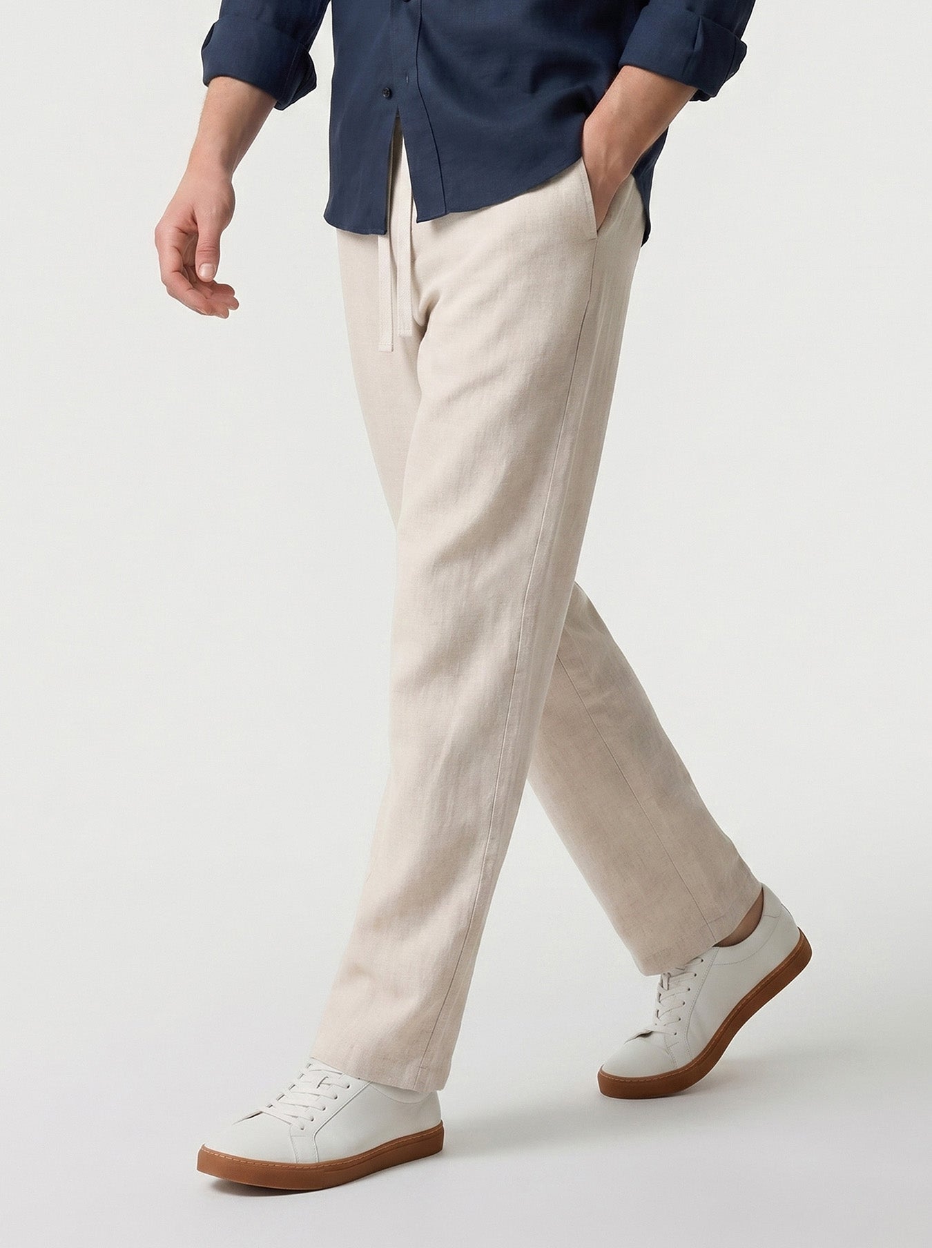 Natural Linen Straight Leg Trousers 30"